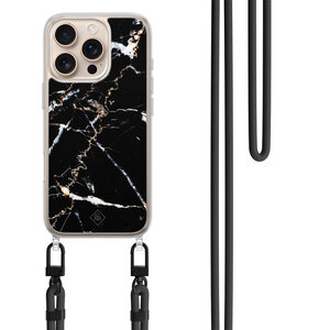 Casimoda iPhone 16 Pro Max hoesje met zwart koord - Marmer zwart