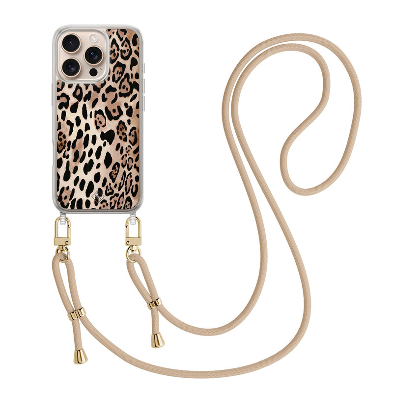 Casimoda iPhone 16 Pro Max hoesje met beige koord - Golden wildcat