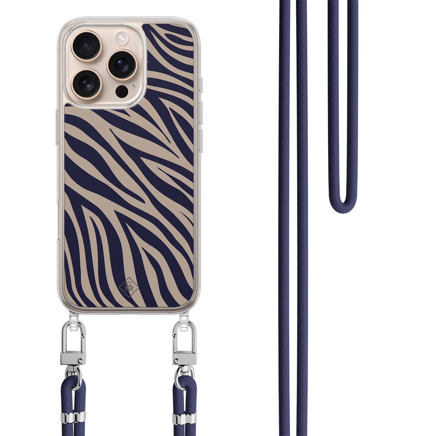 iPhone 16 Pro Max hoesje met donkerblauw koord Wavy twist