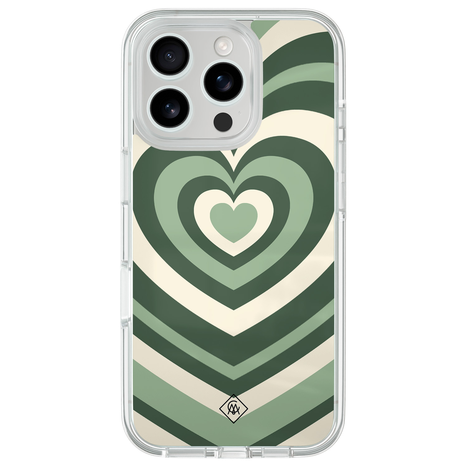 iPhone 16 Pro hybride hoesje - Groen hart swirl