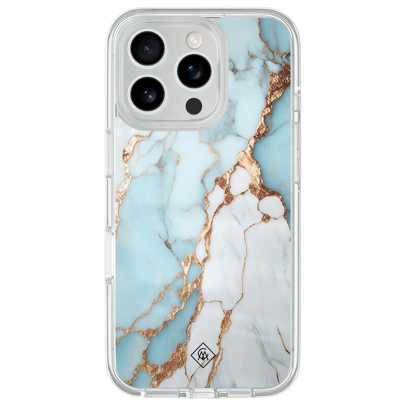 Casimoda iPhone 16 Pro Max hybride hoesje - Marmer lichtblauw