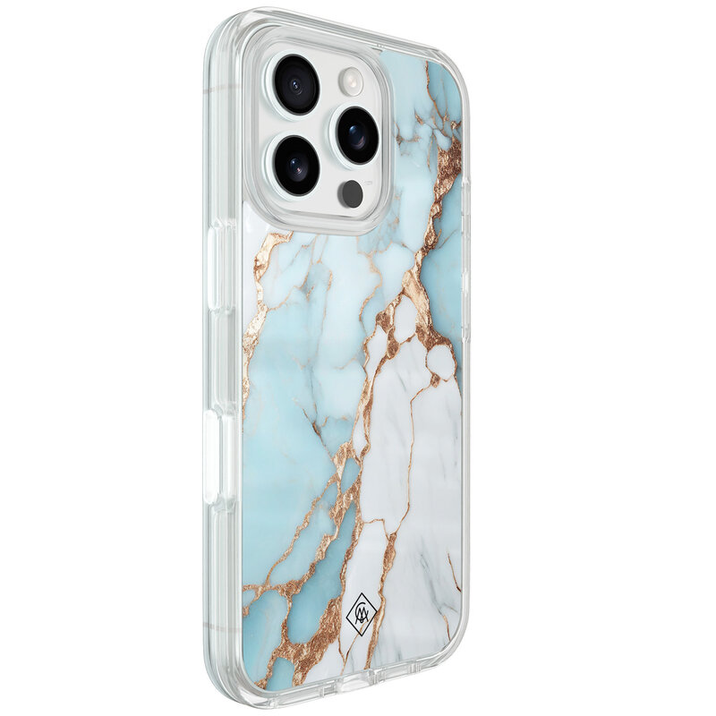 Casimoda iPhone 16 Pro Max hybride hoesje - Marmer lichtblauw