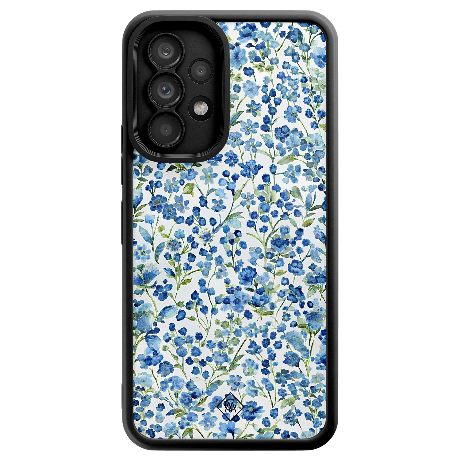 Samsung Galaxy A53 zwarte case Vintage blue floral