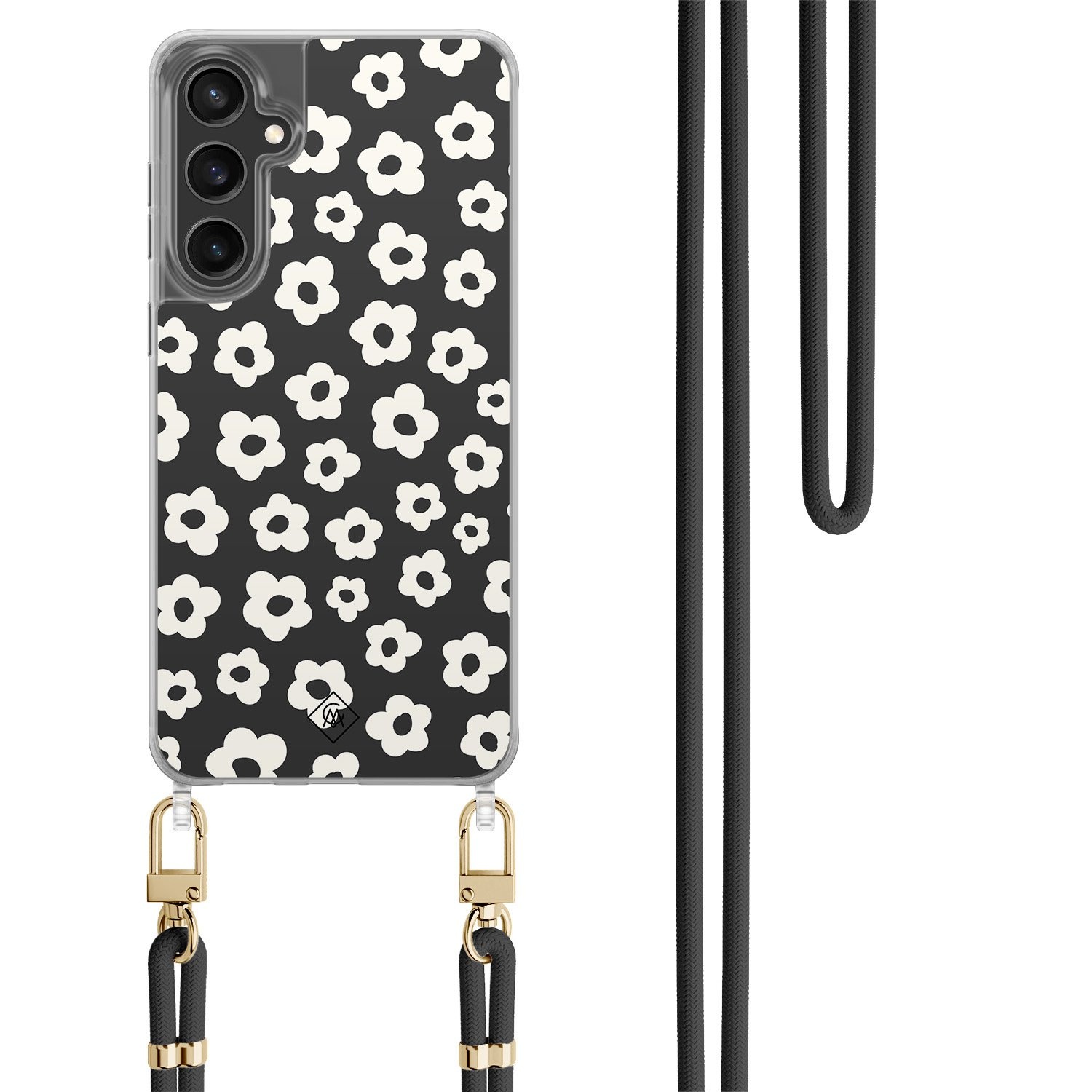 Samsung Galaxy S24 FE hoesje met zwart koord - Retro bloempjes