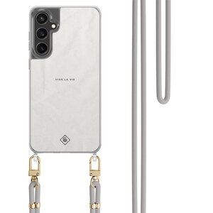 Casimoda Samsung Galaxy S24 FE hoesje met grijs koord - Vive la vie