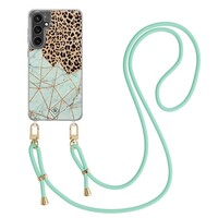 Casimoda Samsung Galaxy S24 FE hoesje met mint koord - Luipaard marmer mint