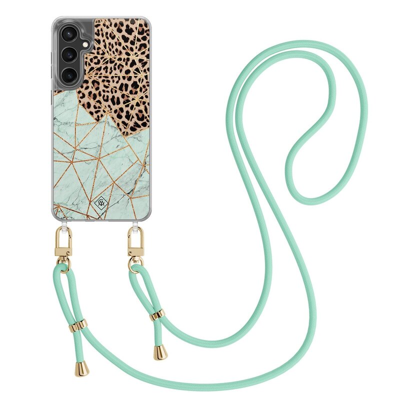Casimoda Samsung Galaxy S24 FE hoesje met mint koord - Luipaard marmer mint