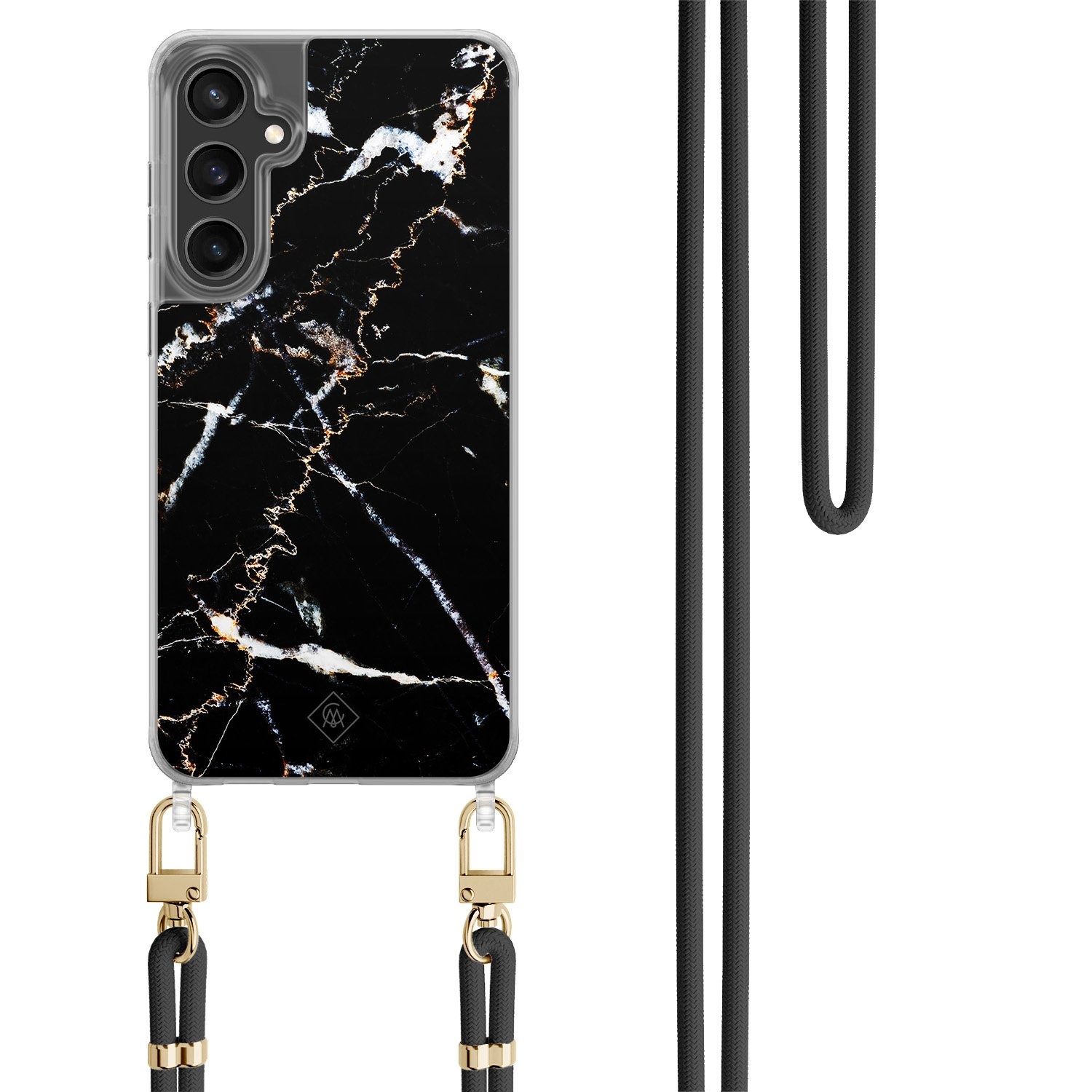 Samsung Galaxy S24 FE hoesje met zwart koord - Marmer zwart