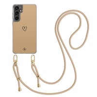 Casimoda Samsung Galaxy S24 FE hoesje met beige koord - Hart bruin
