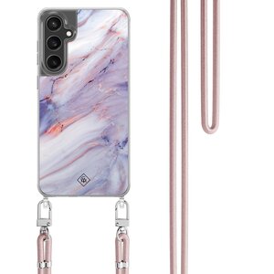 Casimoda Samsung Galaxy S24 FE hoesje met rosegoud koord - Marmer paars