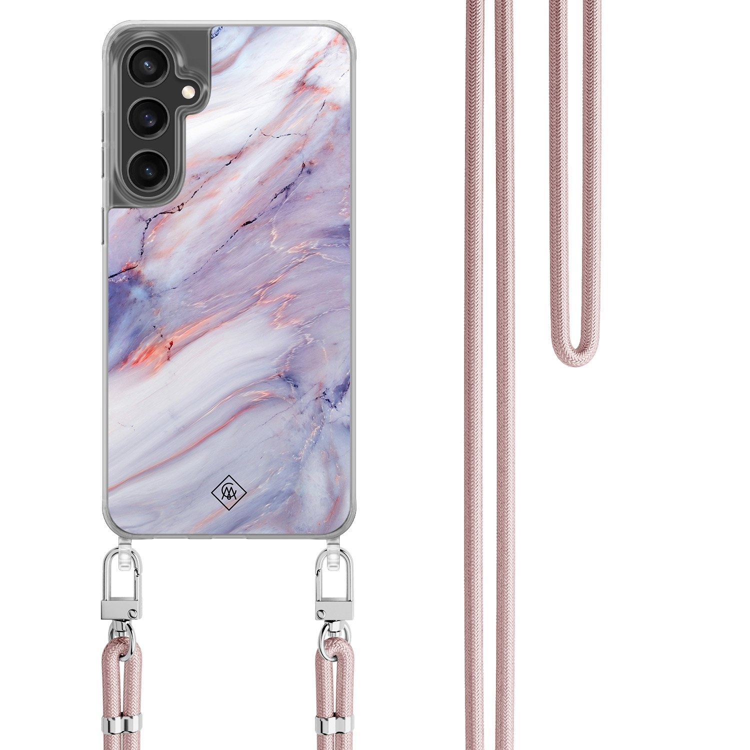 Samsung Galaxy S24 FE hoesje met rosegoud koord - Marmer paars