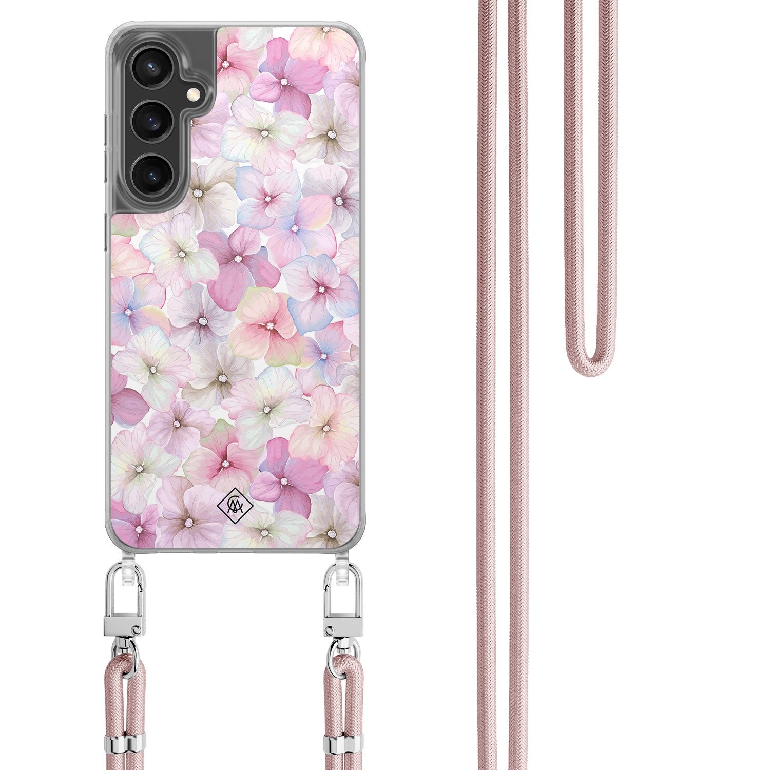 Samsung Galaxy S24 FE hoesje met rosegoud koord - Hortensia