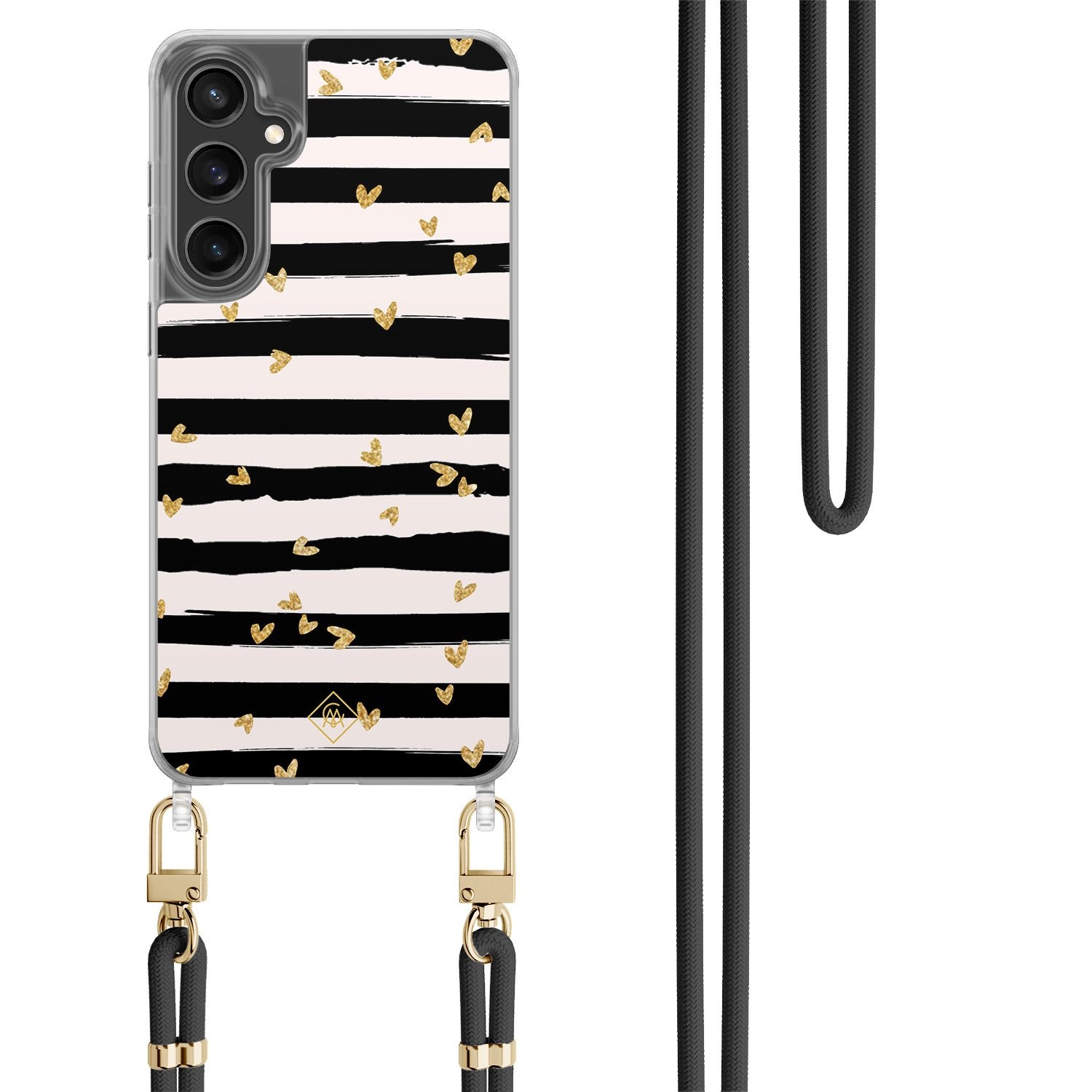 Samsung Galaxy S24 FE hoesje met zwart koord - Hart streepjes