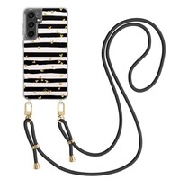 Casimoda Samsung Galaxy S24 FE hoesje met zwart koord - Hart streepjes