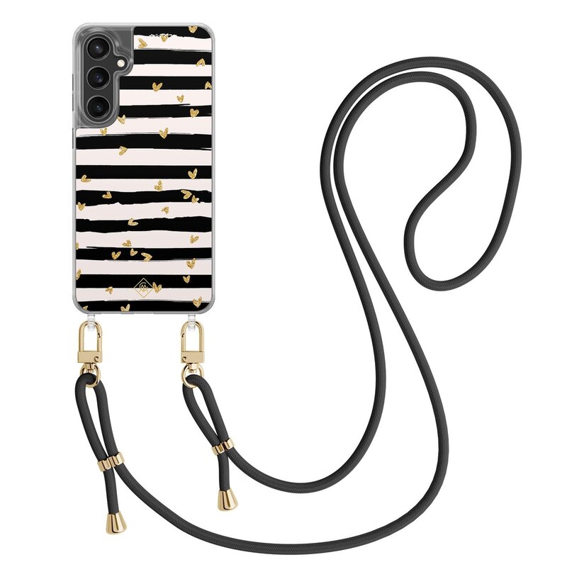 Casimoda Samsung Galaxy S24 FE hoesje met zwart koord - Hart streepjes