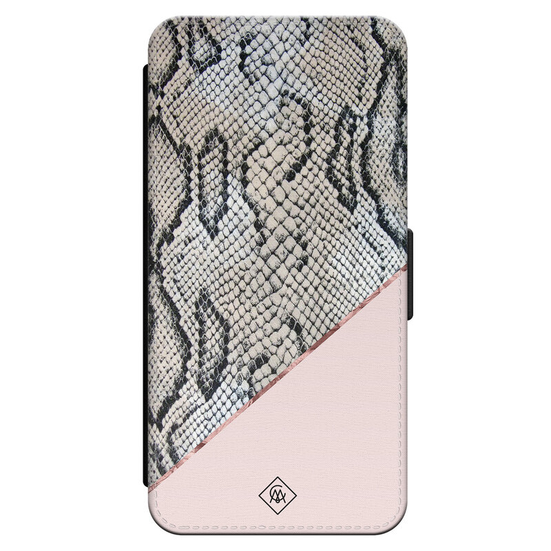 Casimoda iPhone 16 Pro flipcase - Snake print roze