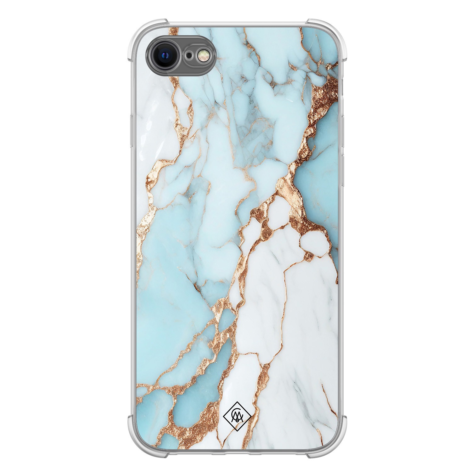 iPhone SE (2020 2022) 8 7 shockproof hoesje Marmer lichtblauw