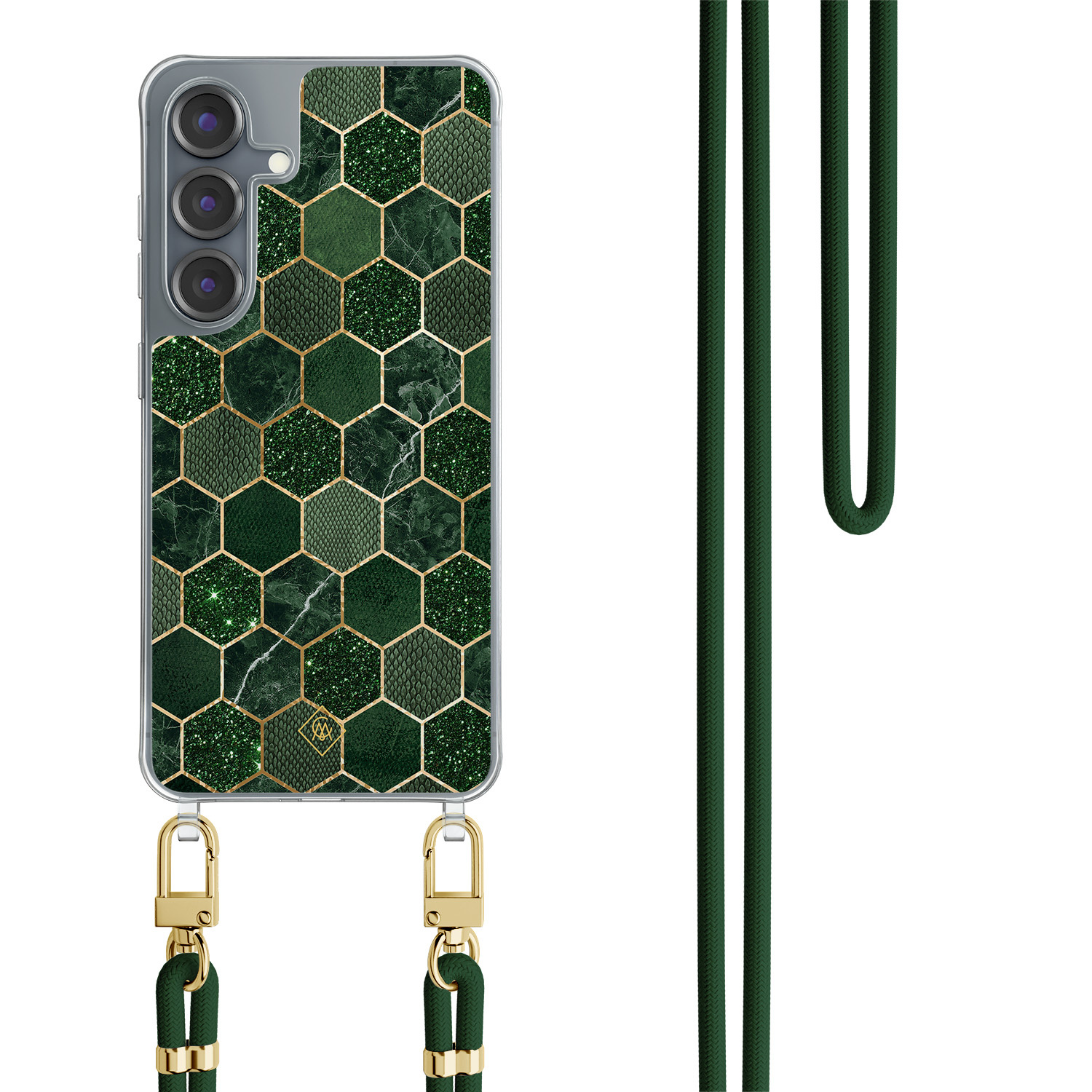 Samsung Galaxy S25 hoesje met groen koord Kubus groen