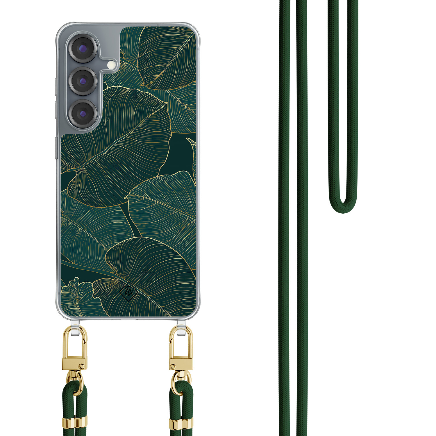 Samsung Galaxy S25 hoesje met groen koord Monstera leaves