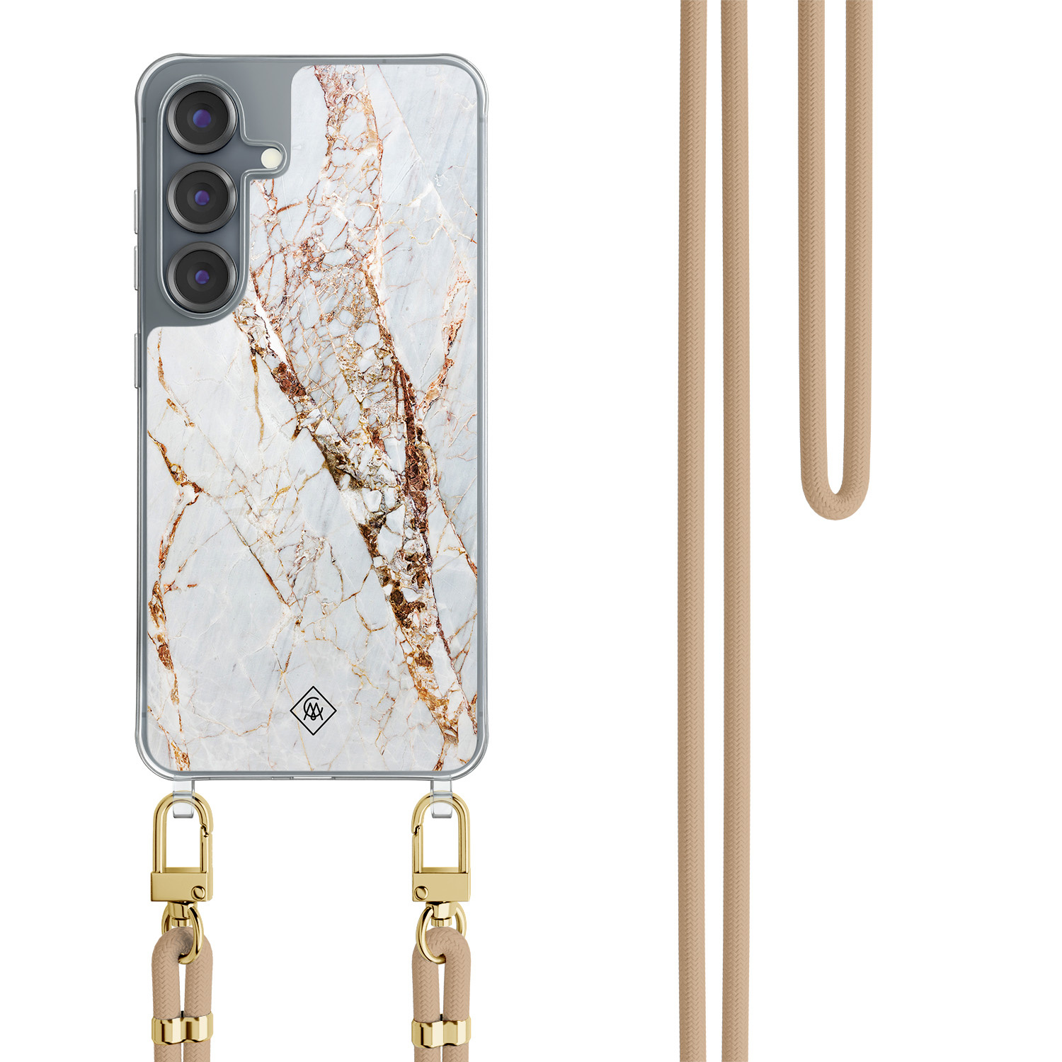 Samsung Galaxy S25 hoesje met beige koord Marmer goud