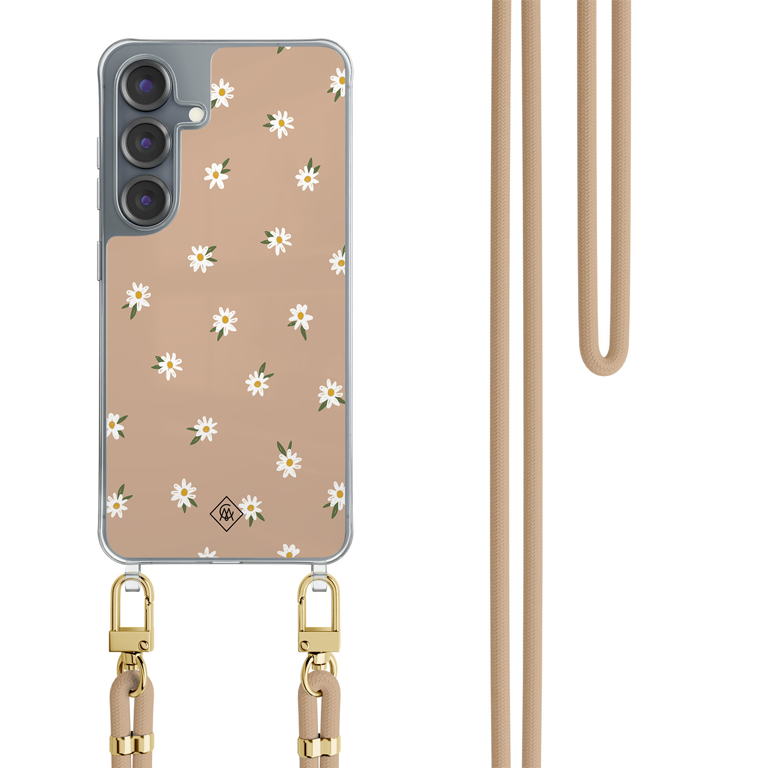 Samsung Galaxy S25 hoesje met beige koord Sweet daisies