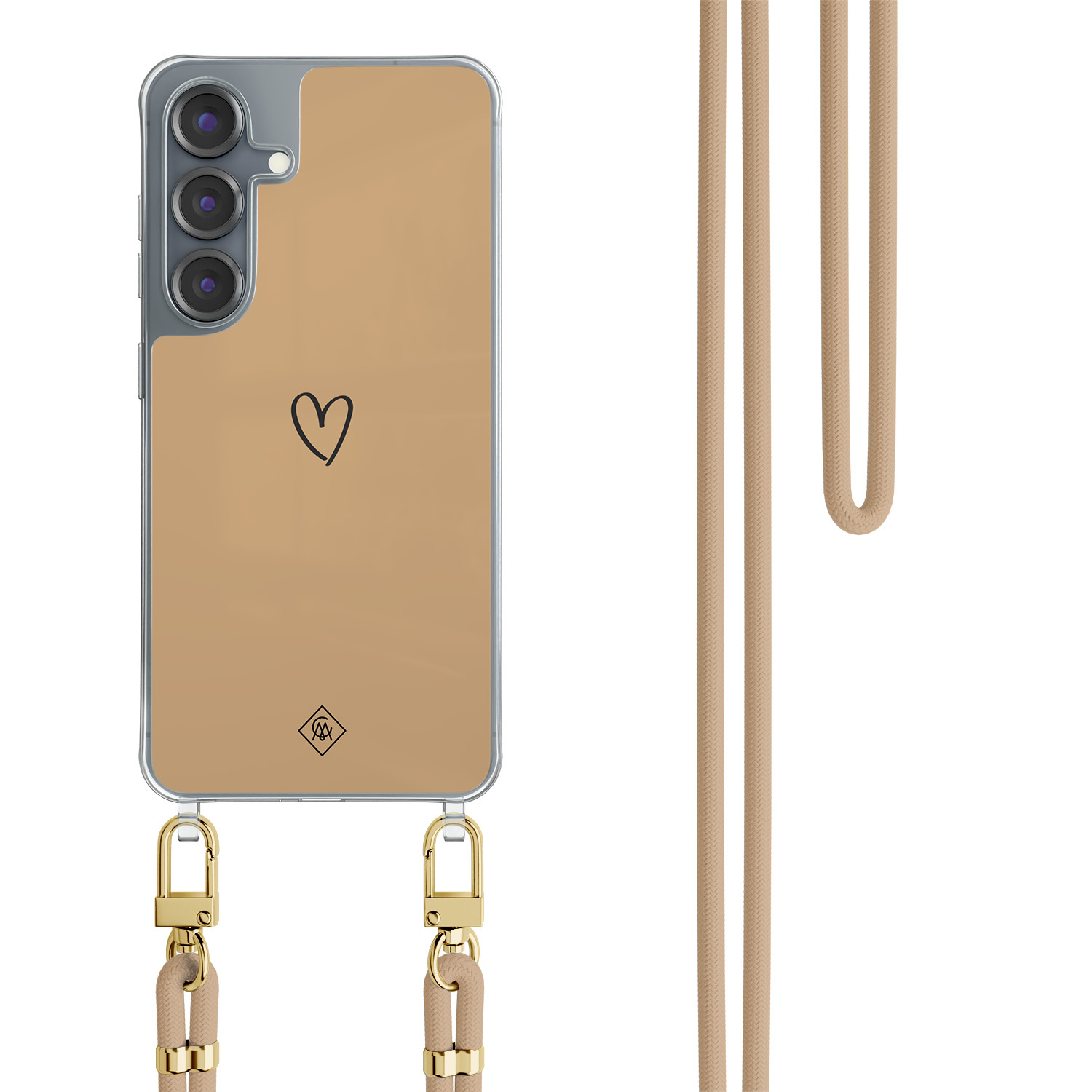 Samsung Galaxy S25 hoesje met beige koord Hart bruin