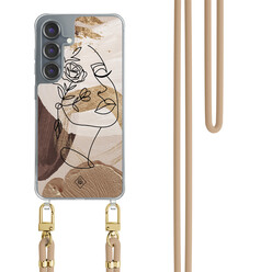 Casimoda Samsung Galaxy S25 hoesje met beige koord - Abstract gezicht bruin