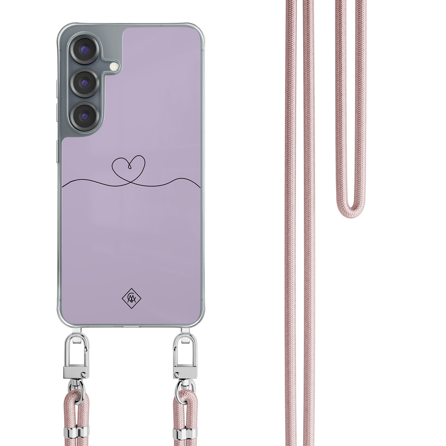 Samsung Galaxy S25 hoesje met rosegoud koord Hart lila