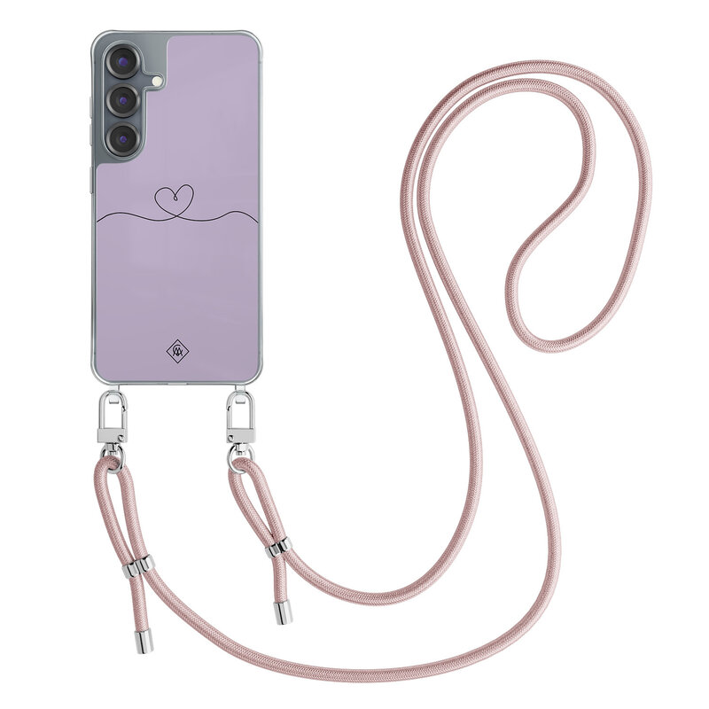 Casimoda Samsung Galaxy S25 hoesje met rosegoud koord - Hart lila