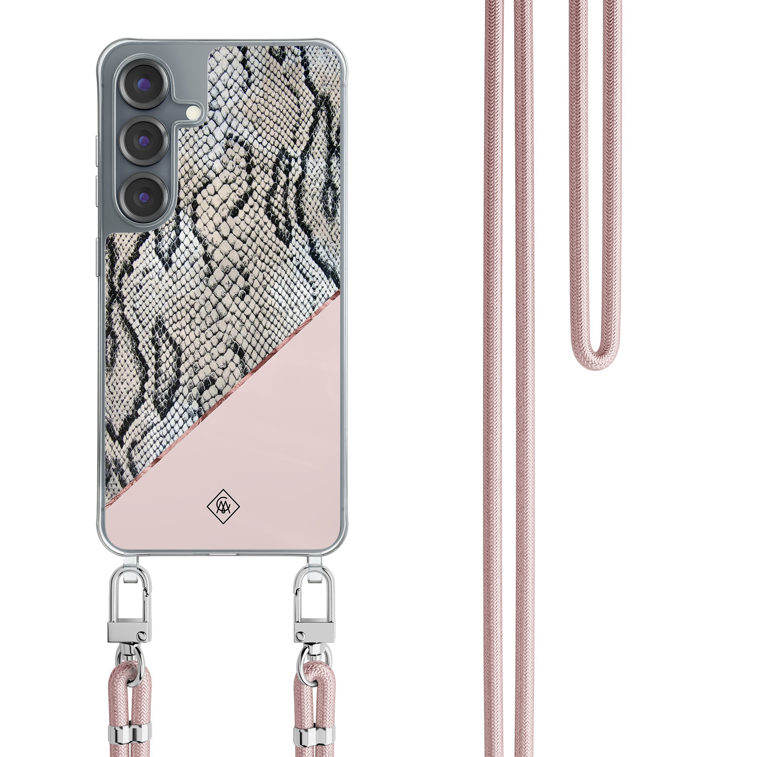 Samsung Galaxy S25 hoesje met rosegoud koord Snake print