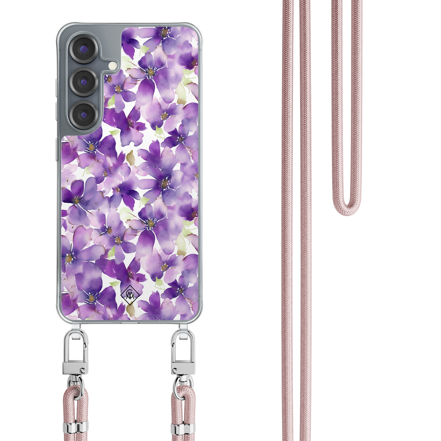 Samsung Galaxy S25 hoesje met rosegoud koord Floral violet