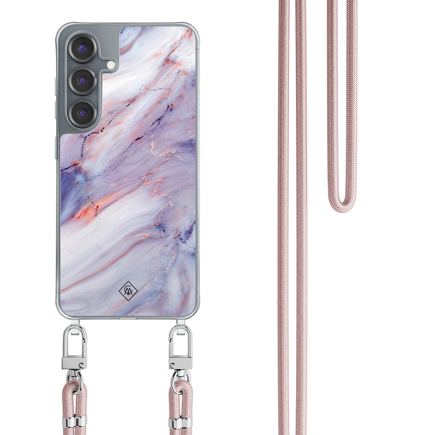 Samsung Galaxy S25 hoesje met rosegoud koord Marmer paars