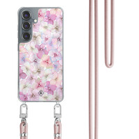 Casimoda Samsung Galaxy S25 hoesje met rosegoud koord - Hortensia