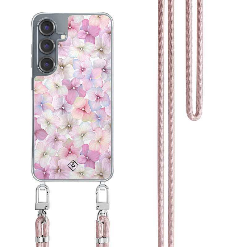 Casimoda Samsung Galaxy S25 hoesje met rosegoud koord - Hortensia
