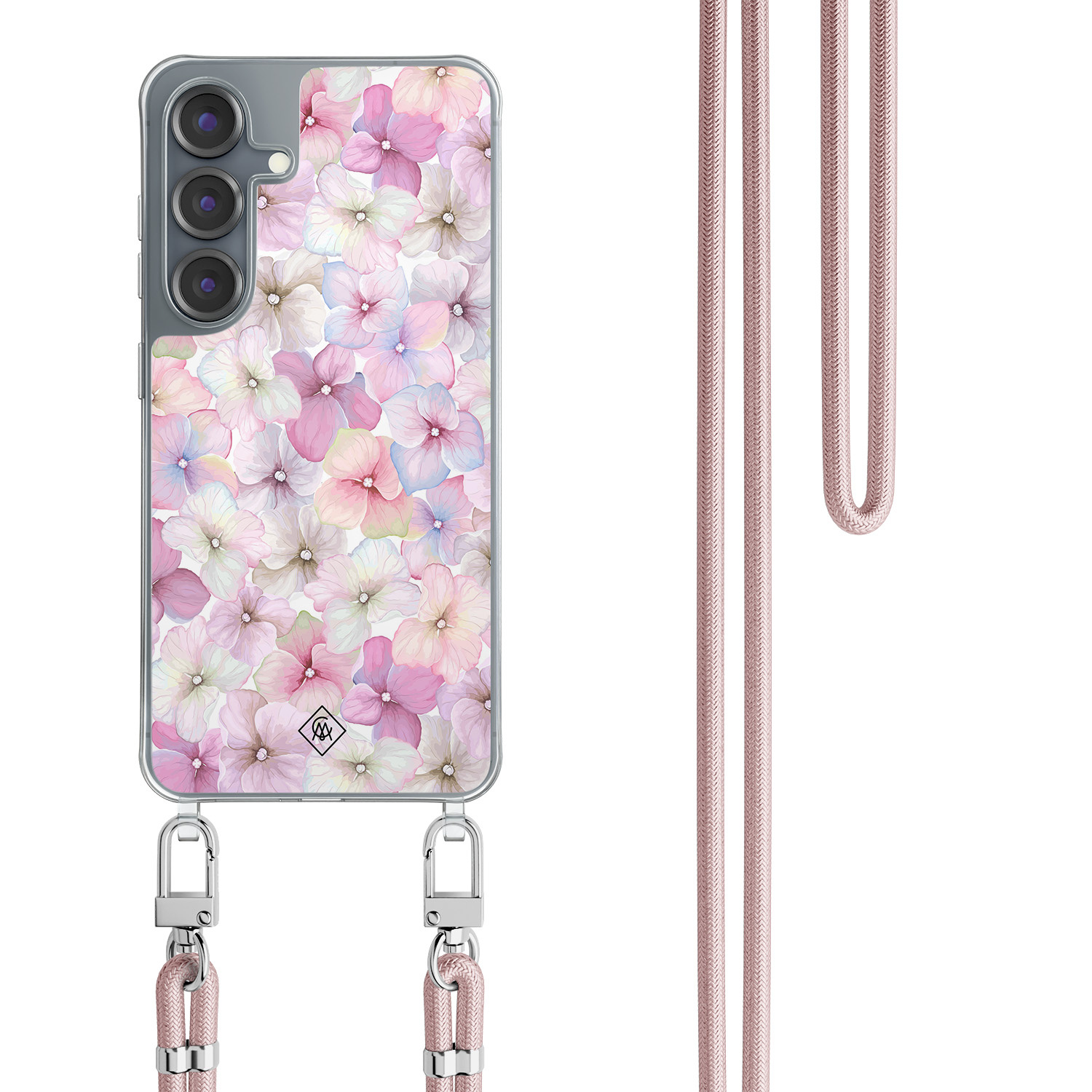 Samsung Galaxy S25 hoesje met rosegoud koord Hortensia