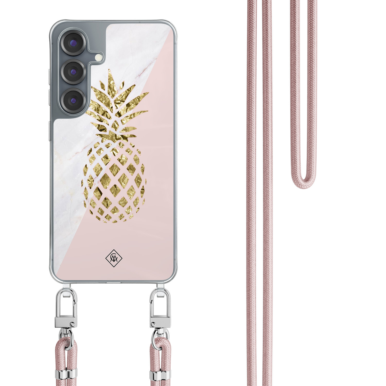 Samsung Galaxy S25 hoesje met rosegoud koord Ananas