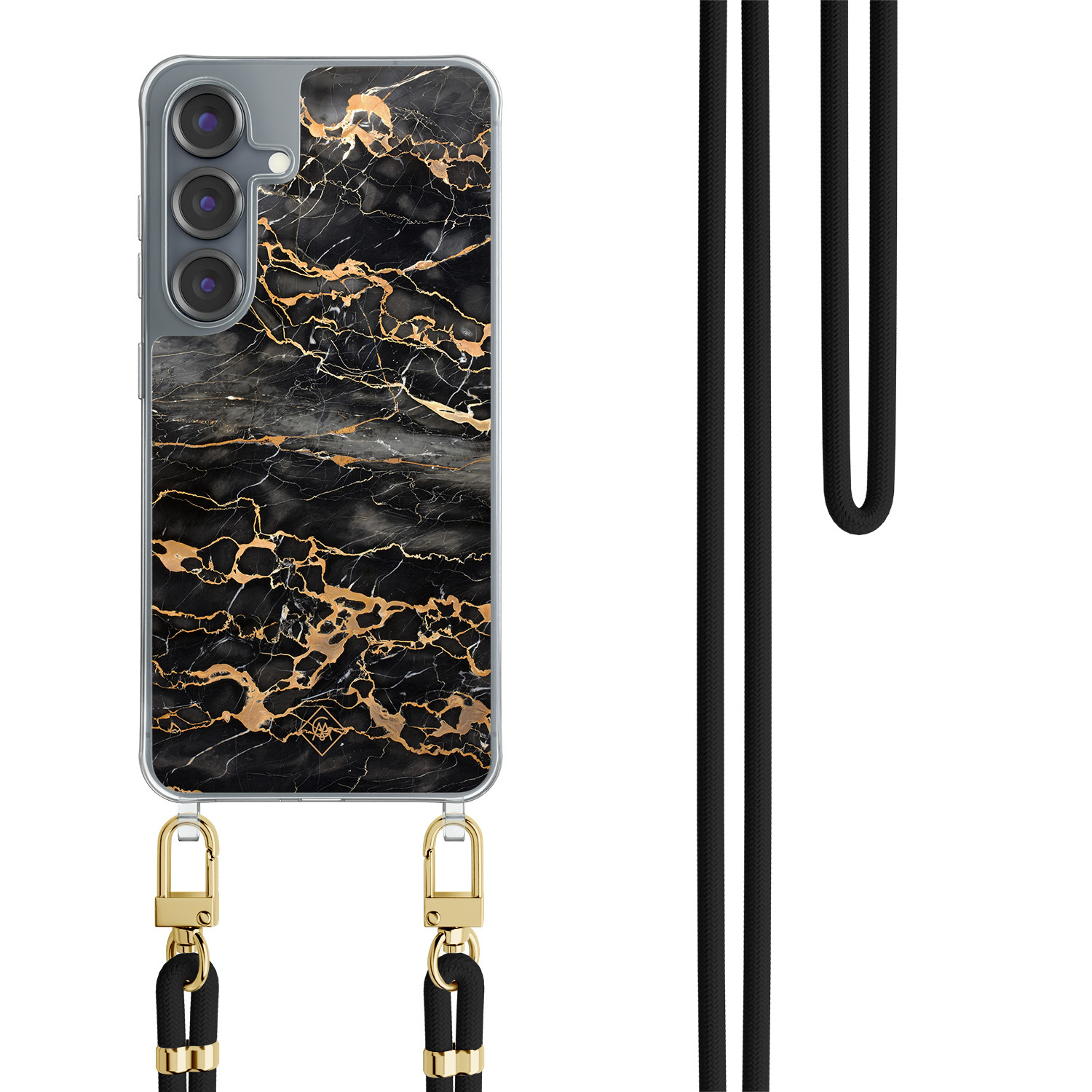 Samsung Galaxy S25 hoesje met zwart koord Marmer grijs brons