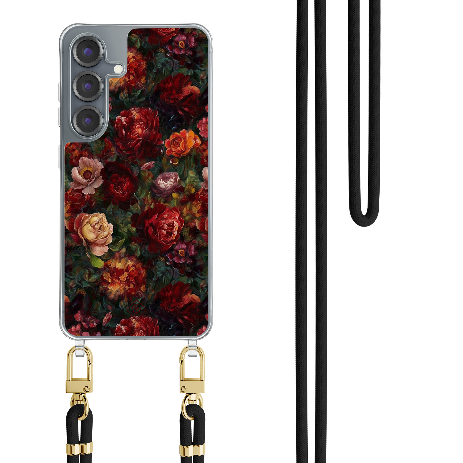 Samsung Galaxy S25 hoesje met zwart koord Floral garden