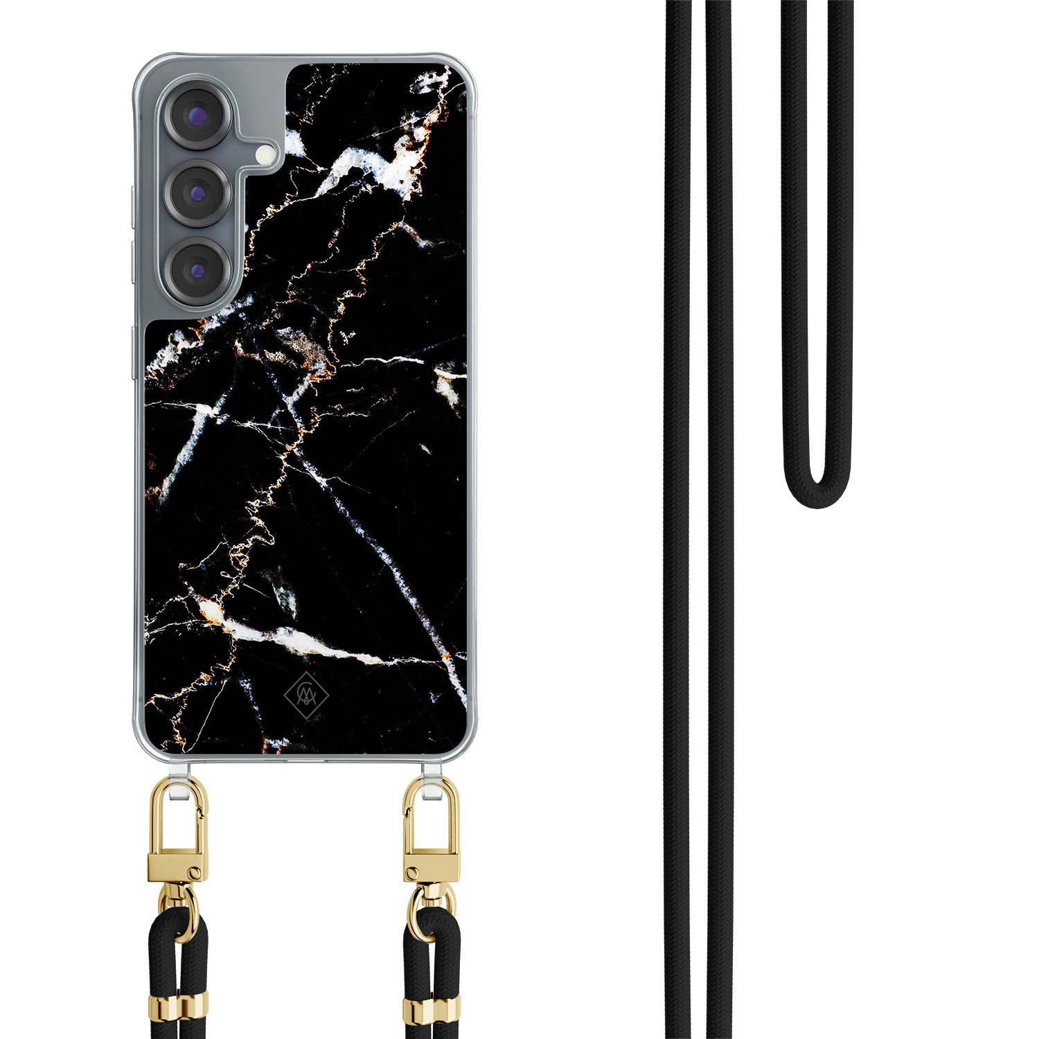 Samsung Galaxy S25 hoesje met zwart koord Marmer zwart