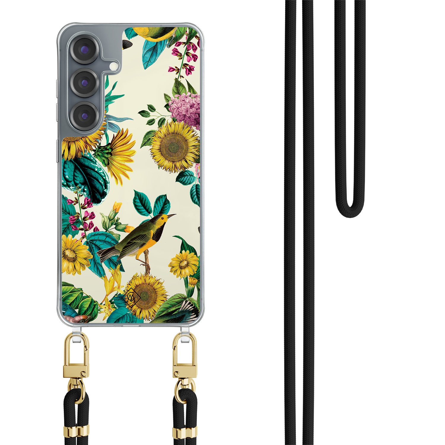 Samsung Galaxy S25 hoesje met zwart koord Sunflowers