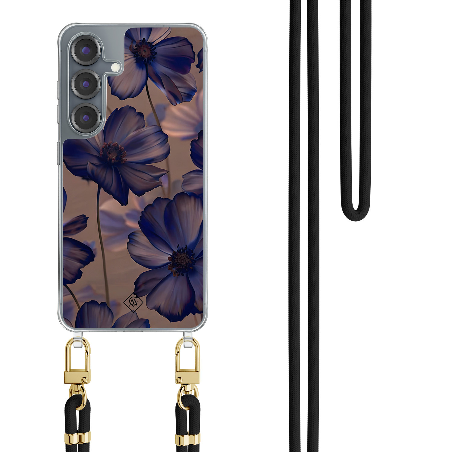 Samsung Galaxy S25 hoesje met zwart koord Twilight petals