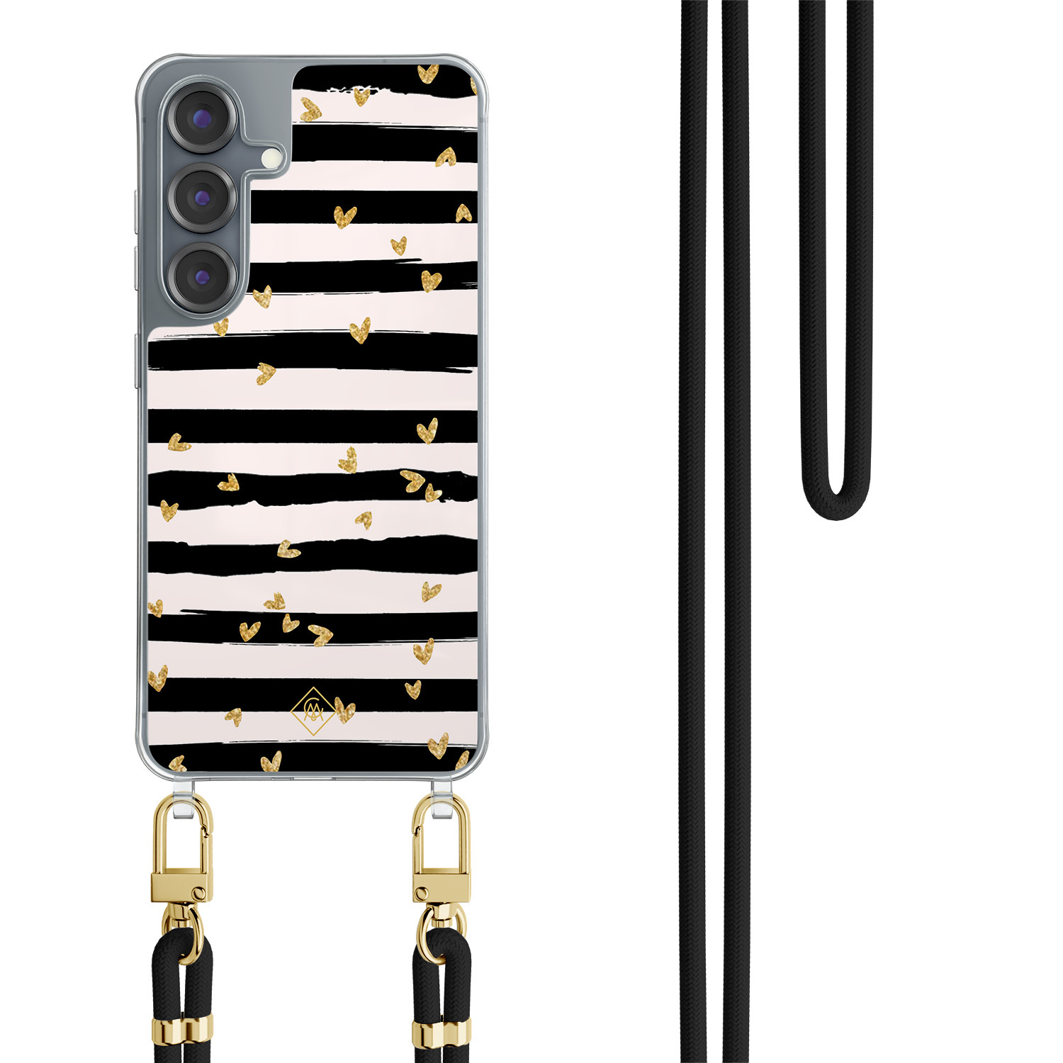 Samsung Galaxy S25 hoesje met zwart koord Hart streepjes