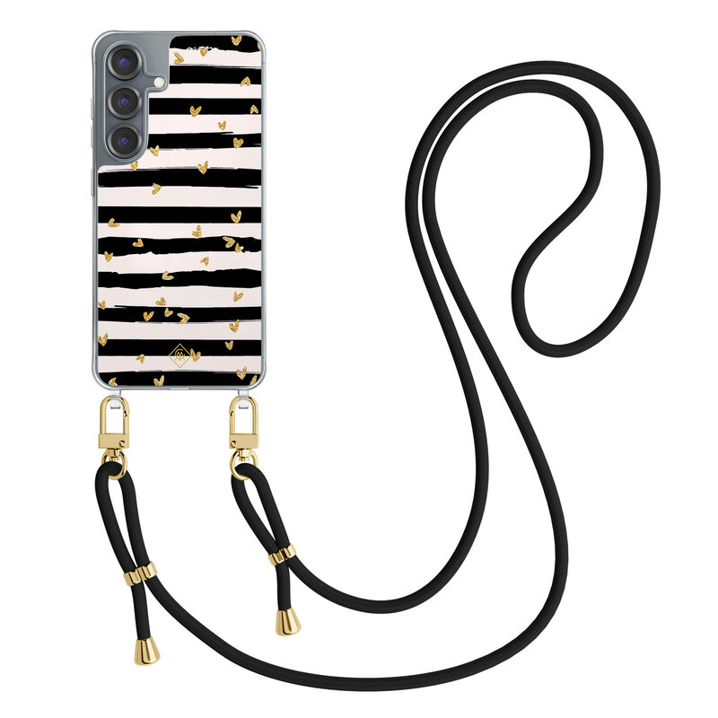 Casimoda Samsung Galaxy S25 hoesje met zwart koord - Hart streepjes