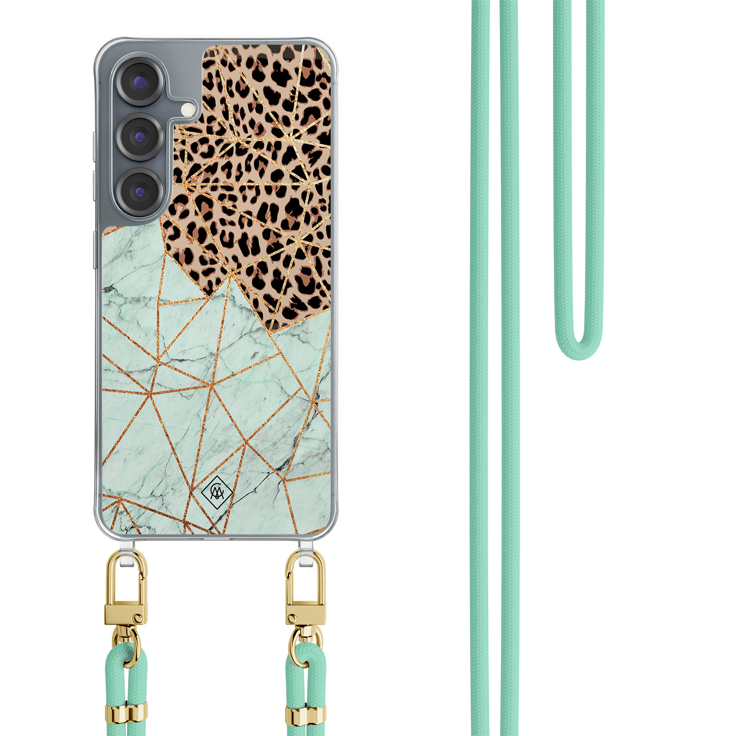 Samsung Galaxy S25 hoesje met mint koord Luipaard marmer mint