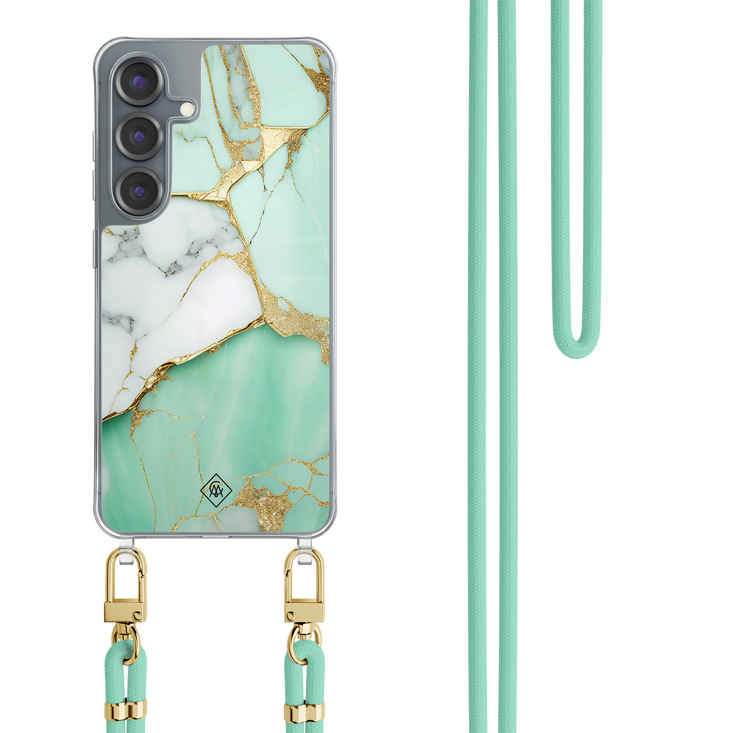 Samsung Galaxy S25 hoesje met mint koord Marmer mintgroen