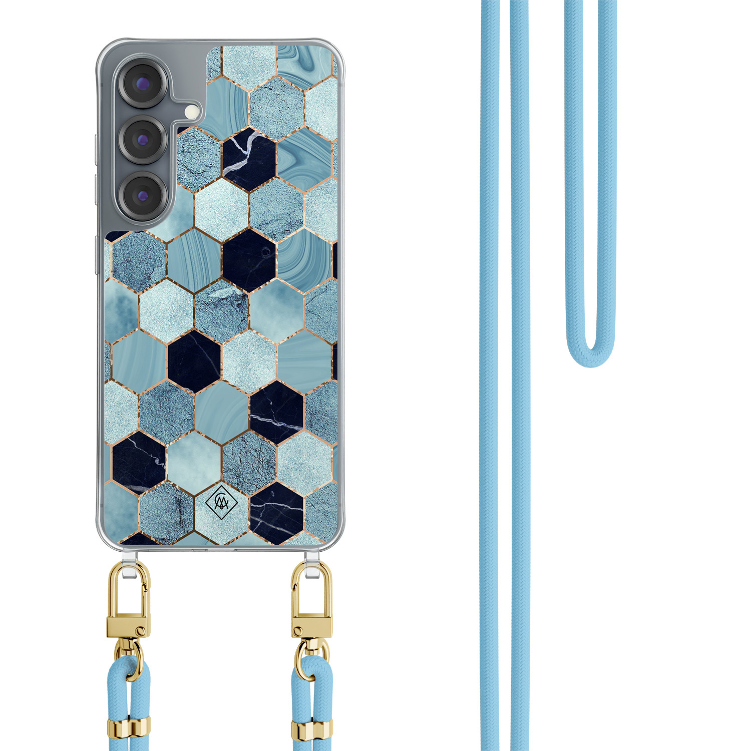Samsung Galaxy S25 hoesje met blauw koord Blue cubes