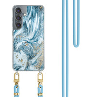 Casimoda Samsung Galaxy S25 hoesje met blauw koord - Marble sea