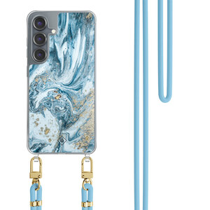 Casimoda Samsung Galaxy S25 hoesje met blauw koord - Marble sea