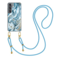 Casimoda Samsung Galaxy S25 hoesje met blauw koord - Marble sea