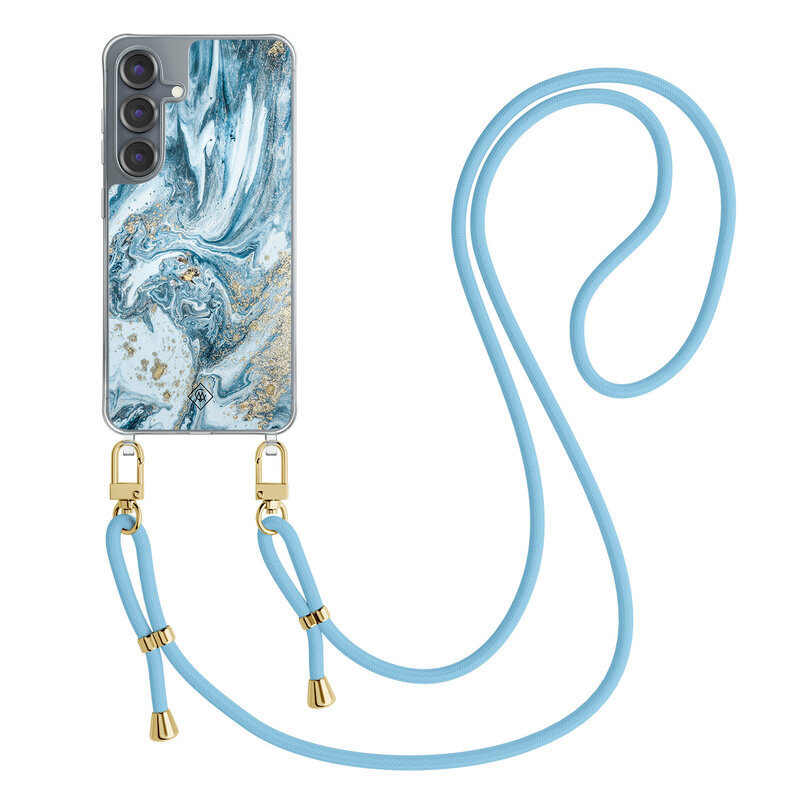 Casimoda Samsung Galaxy S25 hoesje met blauw koord - Marble sea